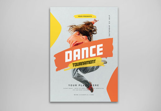 Dance Tournament Flyer Layout with Orange and Yellow Accents