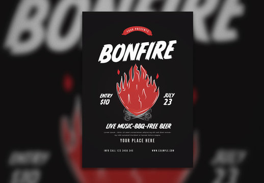 Bonfire Flyer Layout with Illustrated Flame