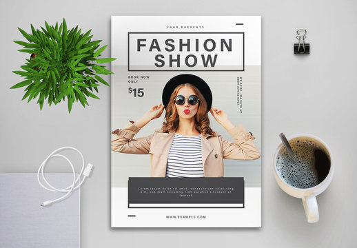 Fashion Show Flyer Layout with Photo Placeholder