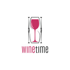 wine glass hourglass concept logo design on white
