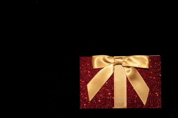 Little Festive Red Glitter Parcel Present with Gold Bow Gift