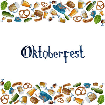 octoberfest poster or banner design template, watercolor hand drawn