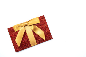 Little Festive Red Glitter Parcel Present with Gold Bow Gift