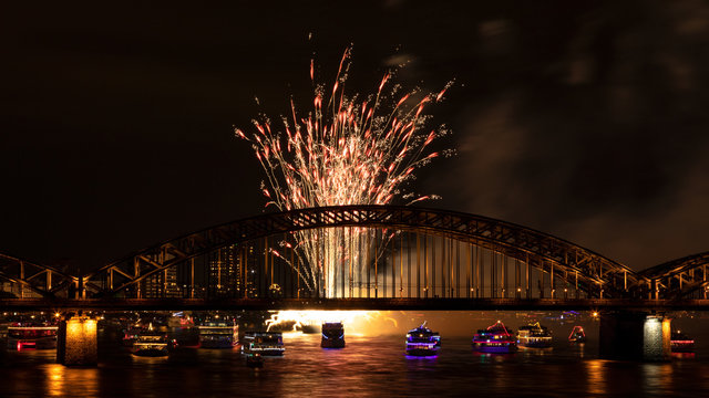Firework over the rhine river