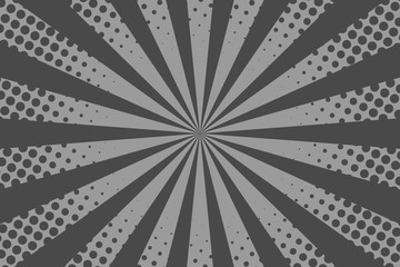 Vector comic book background. Sunburst halftone pattern in retro pop art style