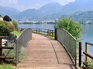 wooden bridge on walk path