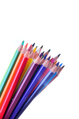 Colour pencils isolated on white background close up