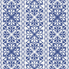 Seamless tiles background in portuguese style in blue and white.