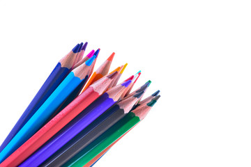 Colour pencils isolated on white background close up