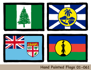 手描きの旗アイコン,ノーフォーク島の旗,ロード・ハウ島の旗,フィジーの国旗,ニューカレドニアの旗　Flag of the Norfolk Island, Lord Howe Island, Fiji, New Caledonia, hand drawn isolated vector icon.