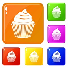 Cupcake icons set collection vector 6 color isolated on white background