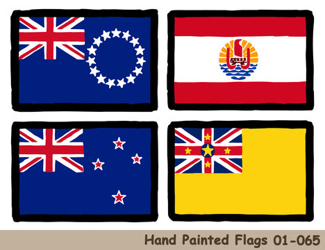 手描きの旗アイコン クック諸島の旗 ポリネシアの旗 ニュージーランドの国旗 ニウエの国旗 Flag Of The Cook Islands Polynesia New Zealand Niue Hand Drawn Isolated Vector Icon Stock Vector Adobe Stock