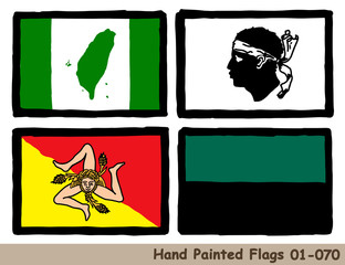 手描きの旗アイコン,台湾の国旗,コルシカ島の旗,シチリアの旗,テセルの旗　Flag of the Taiwan, Corsica, Sicily, Texel, hand drawn isolated vector icon.
