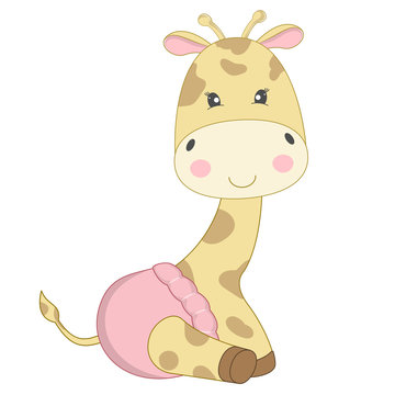 Adorable baby Giraffe in a diaper cute smiling.