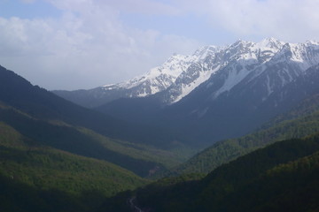 Snow-capped peaks of the Caucasus Mountains