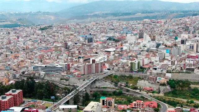 Dolly zoom aerial shot Ambato Ecuador