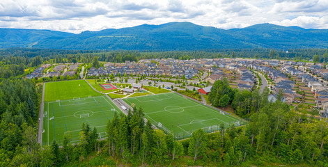 Snoqualmie Ridge Washington Aerial View Community Park Soccer Fields and Housing Development © CascadeCreatives