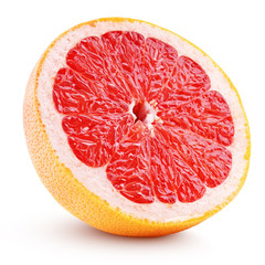 Half grapefruit citrus fruit isolated on white background with clipping path. Full depth of field.