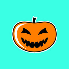 Halloween pumpkin. Vector drawing. Isolated object on blue background. Isolate.