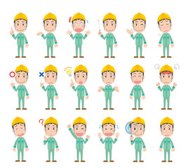 作業員　男性　ヘルメット　表情バリエーション　全身　主線無し　