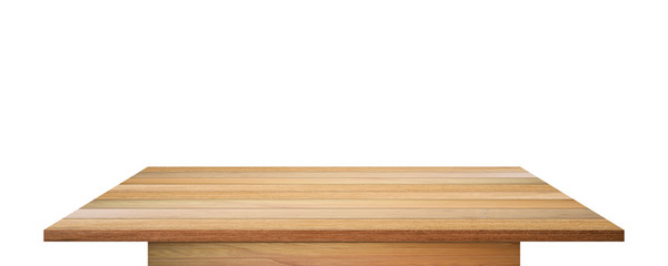 Naklejka na ściany i meble Empty wooden table top isolated on white background. with clipping path.