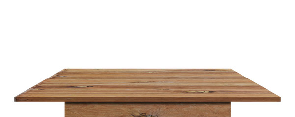 Empty wooden table top isolated on white background. with clipping path.