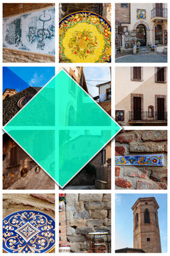Collage photos of Deruta - Italy, in 2:3 format. Town in Umbria famous for its artistic hand-made and painted ceramics.