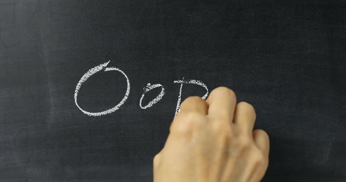 Hand writing Oops! on chalkboard 