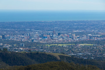 Adelaide city skyline view from Mt Lofty summit.