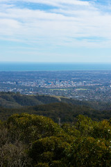 Fototapeta na wymiar Adelaide city skyline view from Mt Lofty summit.