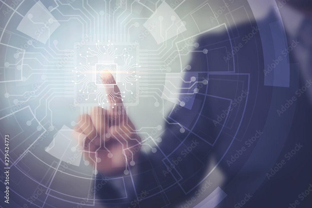 Leinwandbilder Fingerprint scan provides security access with biometrics identification. Business Technology Safety Internet Concept