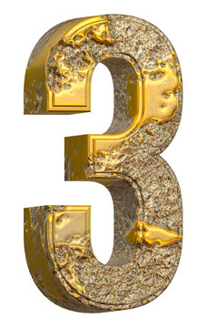3D Golden Stone Textured Number-3