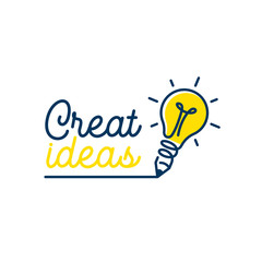 Pencil with lightbulb lamp. Creative Idea logo design. Vector illustration