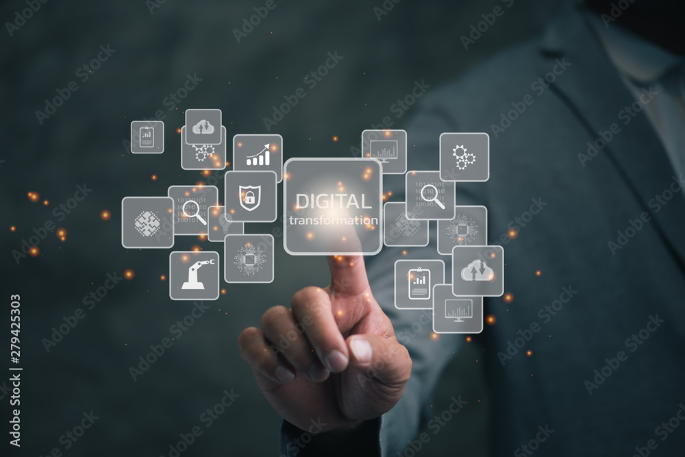 Leinwandbilder Digital transformation technology strategy, digitization and digitalization of business processes and data, optimize and automate operations, customer service management, internet and cloud computing
