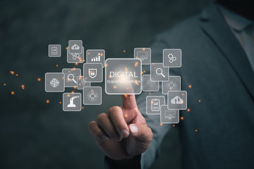 Digital transformation technology strategy, digitization and digitalization of business processes and data, optimize and automate operations, customer service management, internet and cloud computing