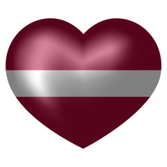 Flag of Latvia in heart shape. 3d vector illustration.