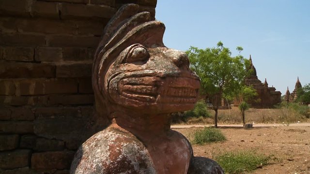 An extreme close up shot of the statue of an animal's head