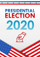 United States presidential election 2020. Vector banner template. Vote. With US flag on blue background.