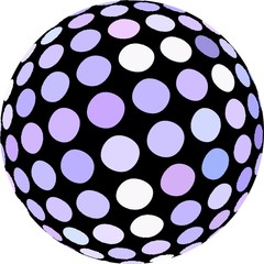 Sphere 3d mosaic macro graphic isolated. White polka dots on black globe close up object.
