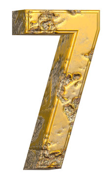 3D Golden Stone Textured Number-7