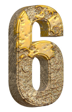 3D Golden Stone Textured Number-6