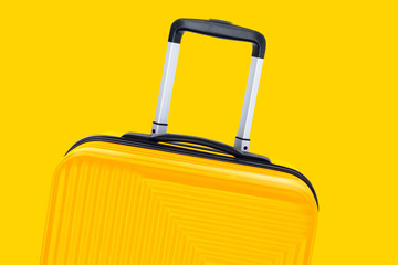 Yellow suitcase trunk luggage isolated same color
