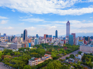 Aerial view of Taipei Downtown, Taiwan. Financial district and business centers in smart urban...