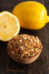 Dehydrated Lemon Peel on a Wooden Table