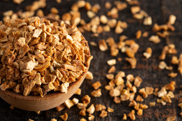 Dehydrated Lemon Peel on a Wooden Table