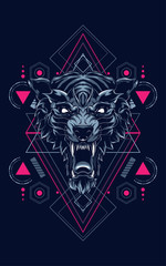 wild head wolf logo illustration with sacred geometry pattern as the background