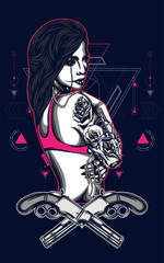 tattoo women logo illustration with flower and sacred geometry pattern as the background