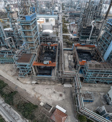 aerial view of industrial buildings