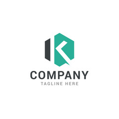 Hexagonal letter K geometric logo design template - Vector