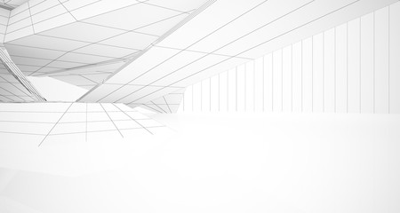Fototapeta premium Drawing abstract architectural white interior of a minimalist house with large windows. 3D illustration and rendering.
